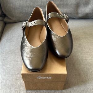 Madewell Remy Metallic Pewter Leather Mary Jane Flat: Size 9 NIB